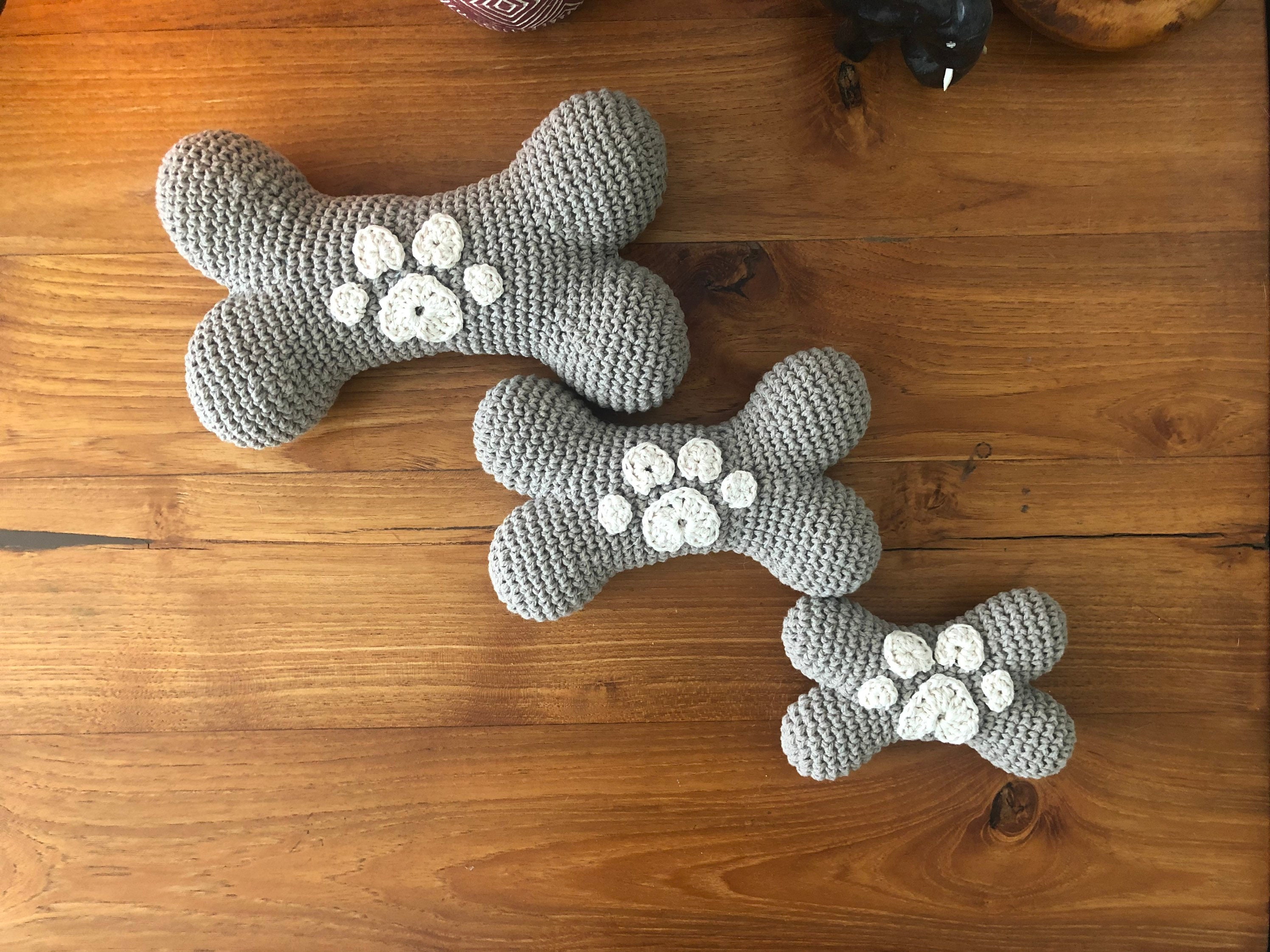 Dog Toy Bone Handmade Crochet Cotton robust chewing squeaker Etsy