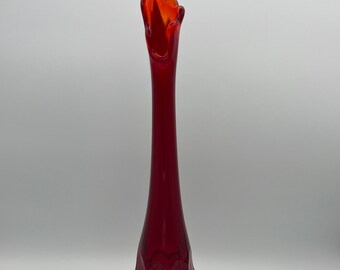 Vintage Viking Georgian Pedestal Swung Vase In Red Amberina Glass GLOWS 15.5"