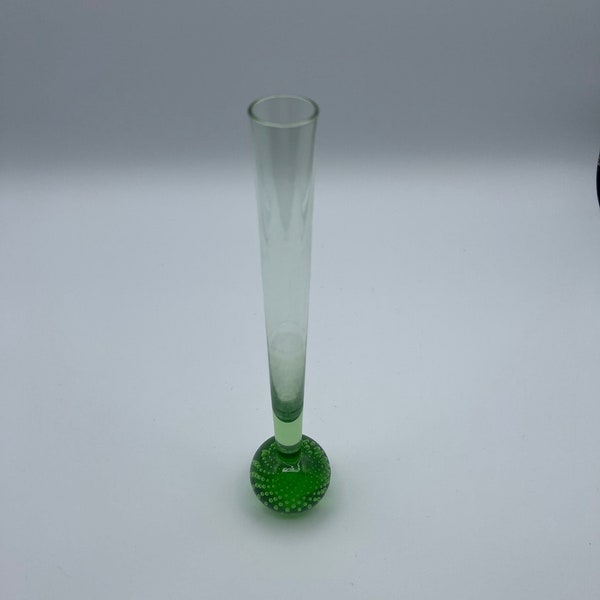 Vintage Bullicante Bubble Glass Green Bud vase 10"