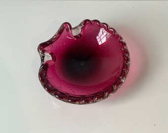 Murano Glass Bowl Pink Magenta Bubbles Ashtray Glass Art 60s 70s Italy Vintage Interior Murano Glass Bowl Pink Magenta Bubbles Ashtray Glass Art 60s 70s Italy Vintage Interior