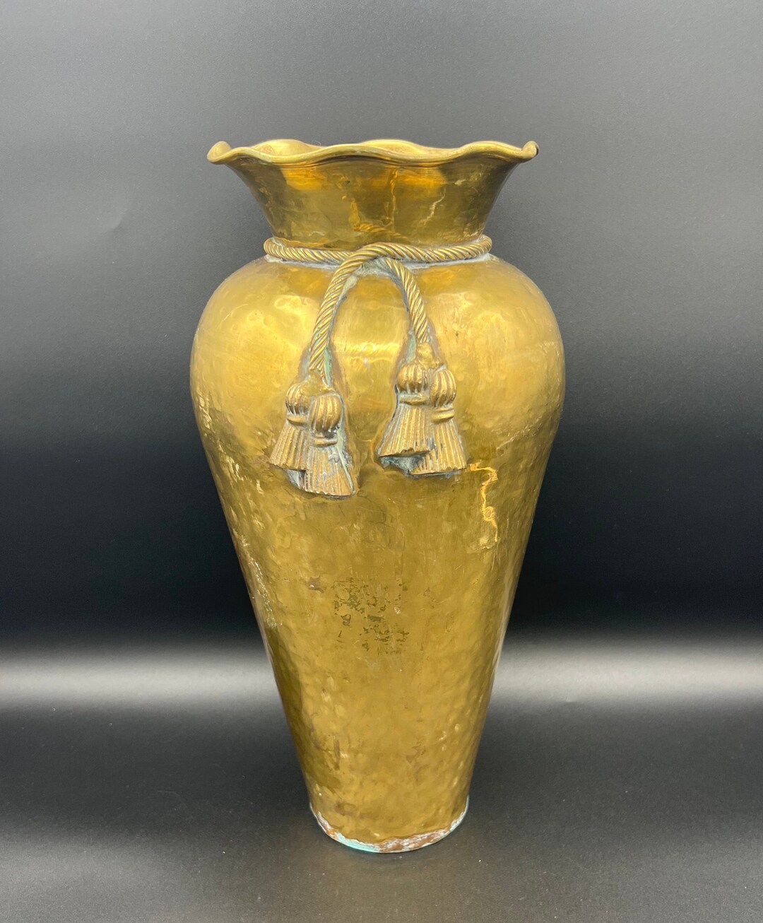 Vintage Large Brass Hammered Vase W/ Twisted Rope Tassels Etsy