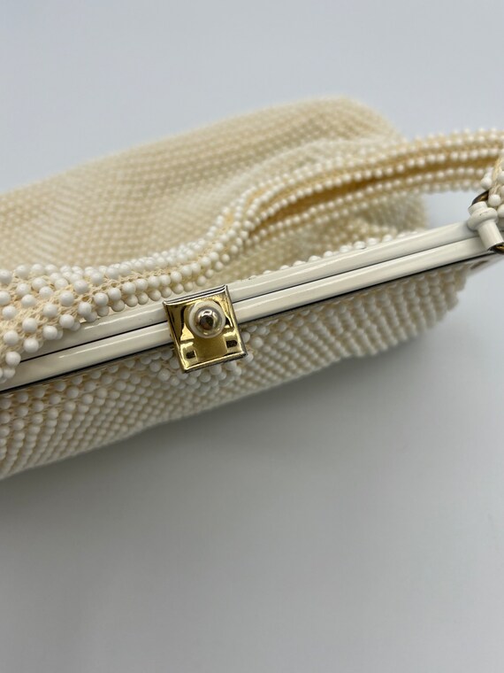 Vintage 1950s Lumured Cords-Beaded Handbag White … - image 5