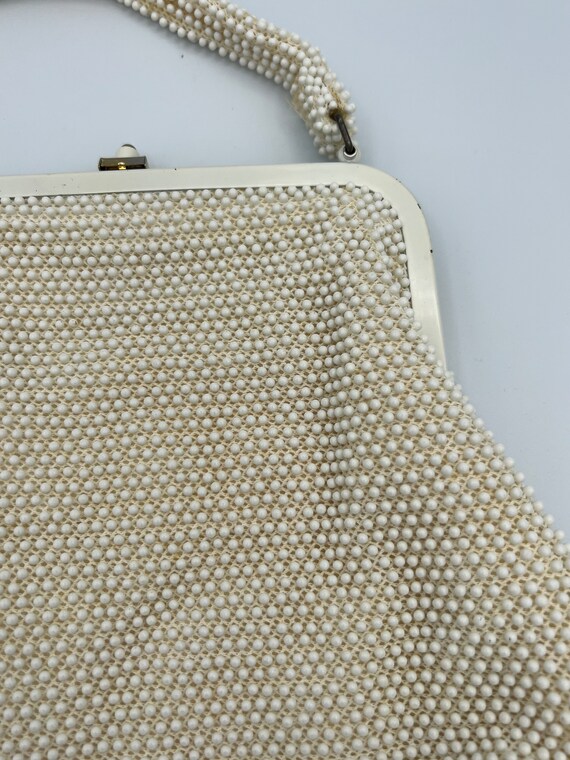 Vintage 1950s Lumured Cords-Beaded Handbag White … - image 6