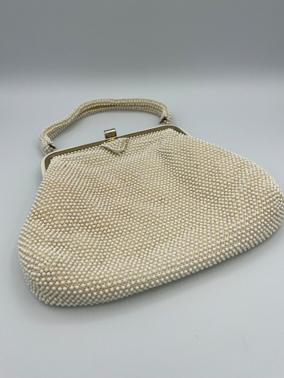 Vintage 1950s Lumured Cords-Beaded Handbag White … - image 2