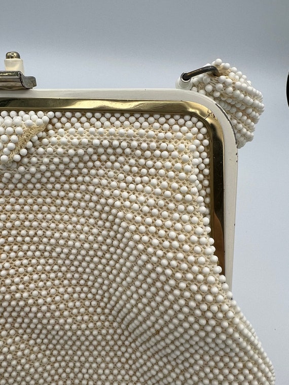 Vintage 1950s Lumured Cords-Beaded Handbag White … - image 4