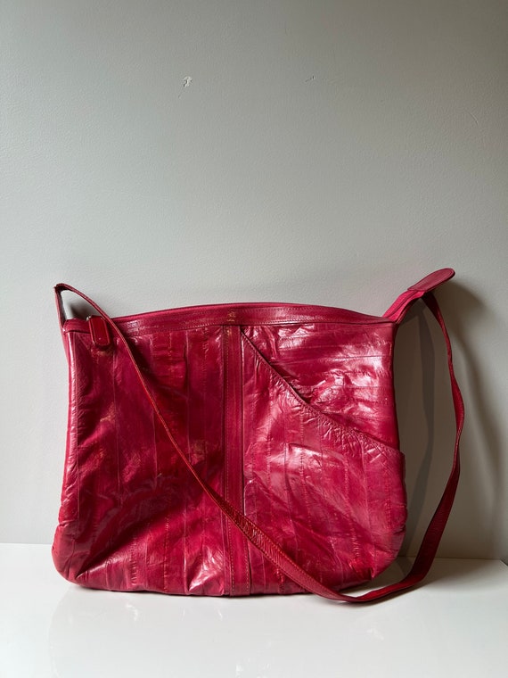 Vintage LEE SANDS Burgundy/Pink Eel Skin Hobo Pur… - image 1