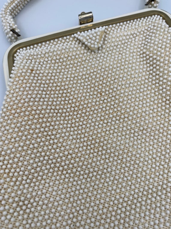 Vintage 1950s Lumured Cords-Beaded Handbag White … - image 3