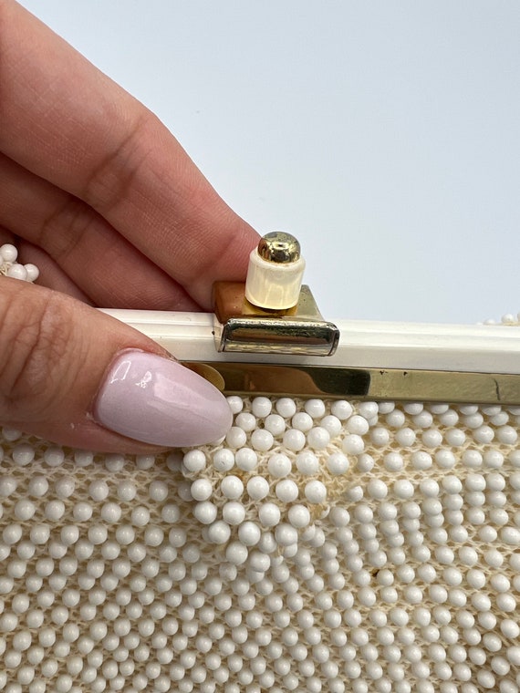 Vintage 1950s Lumured Cords-Beaded Handbag White … - image 10