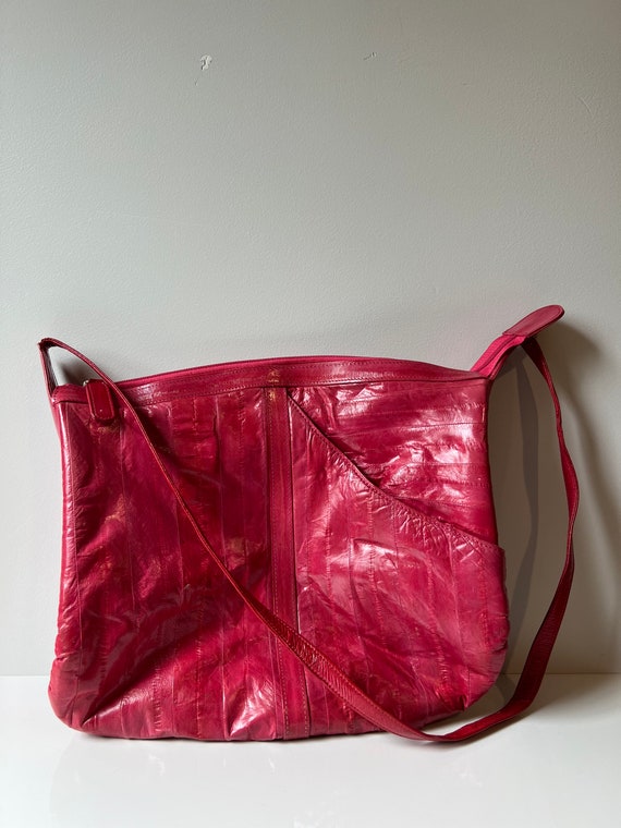 Vintage LEE SANDS Burgundy/Pink Eel Skin Hobo Pur… - image 2