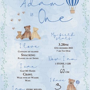 DIGITAL DOWNLOAD A1 Baby Blue Teddy Bear Milestone Sign. First 1st ...