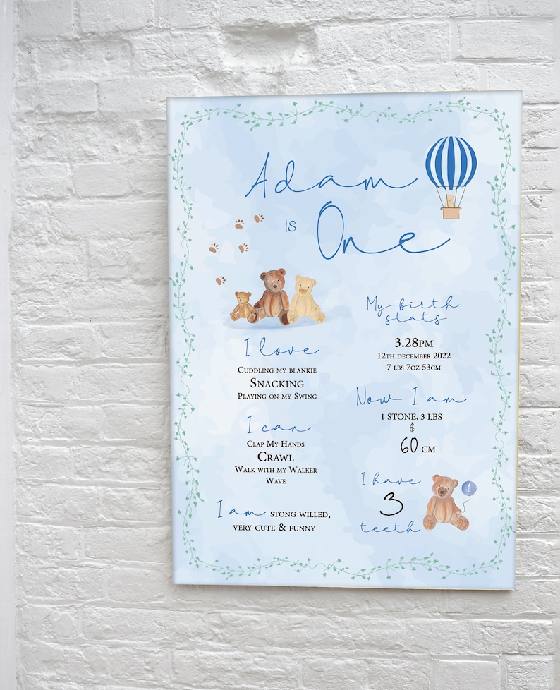DIGITAL DOWNLOAD A1 Baby Blue Teddy Bear Milestone Sign. First 1st ...
