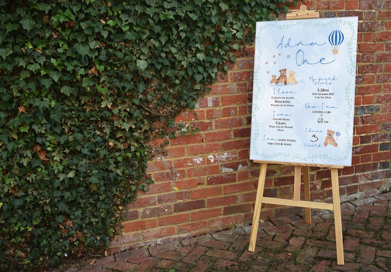 DIGITAL DOWNLOAD A1 Baby Blue Teddy Bear Milestone Sign. First 1st ...