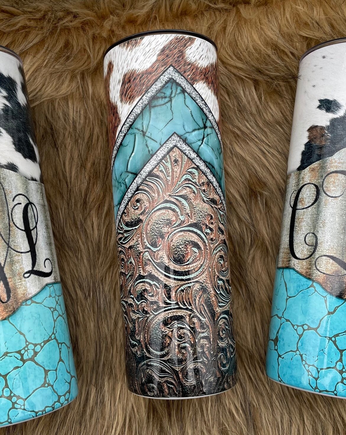 Cowhide tumbler Etsy