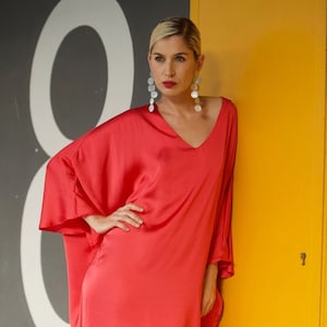 Party dress, long red dress, wedding dresses, red kaftan, evening dress, maxi dress,woman caftan, red kaftan,night dress silk effect kaftan,