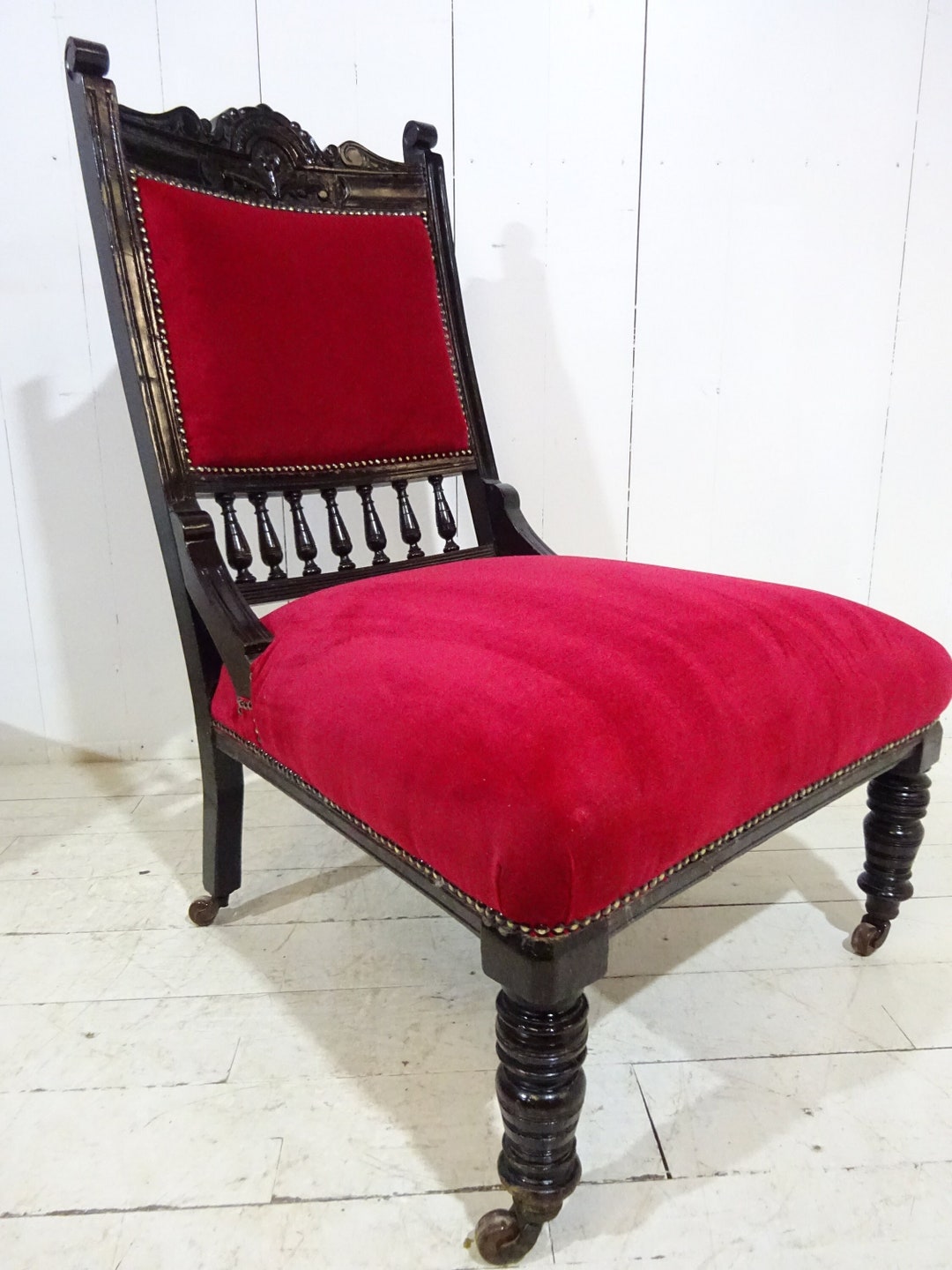 Victorian Ebonised Side Chair With Velvet Seat Etsy