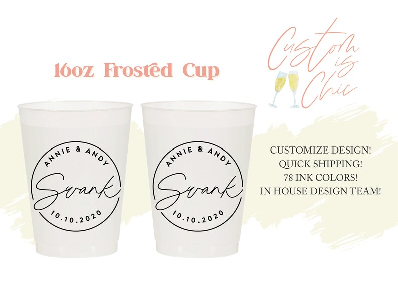 Last Name Circle 16oz Frosted Wedding Cups Personalized Reusable Cups Monogram Reception Cup Custom Wedding Cups Rehearsal Dinner Favors