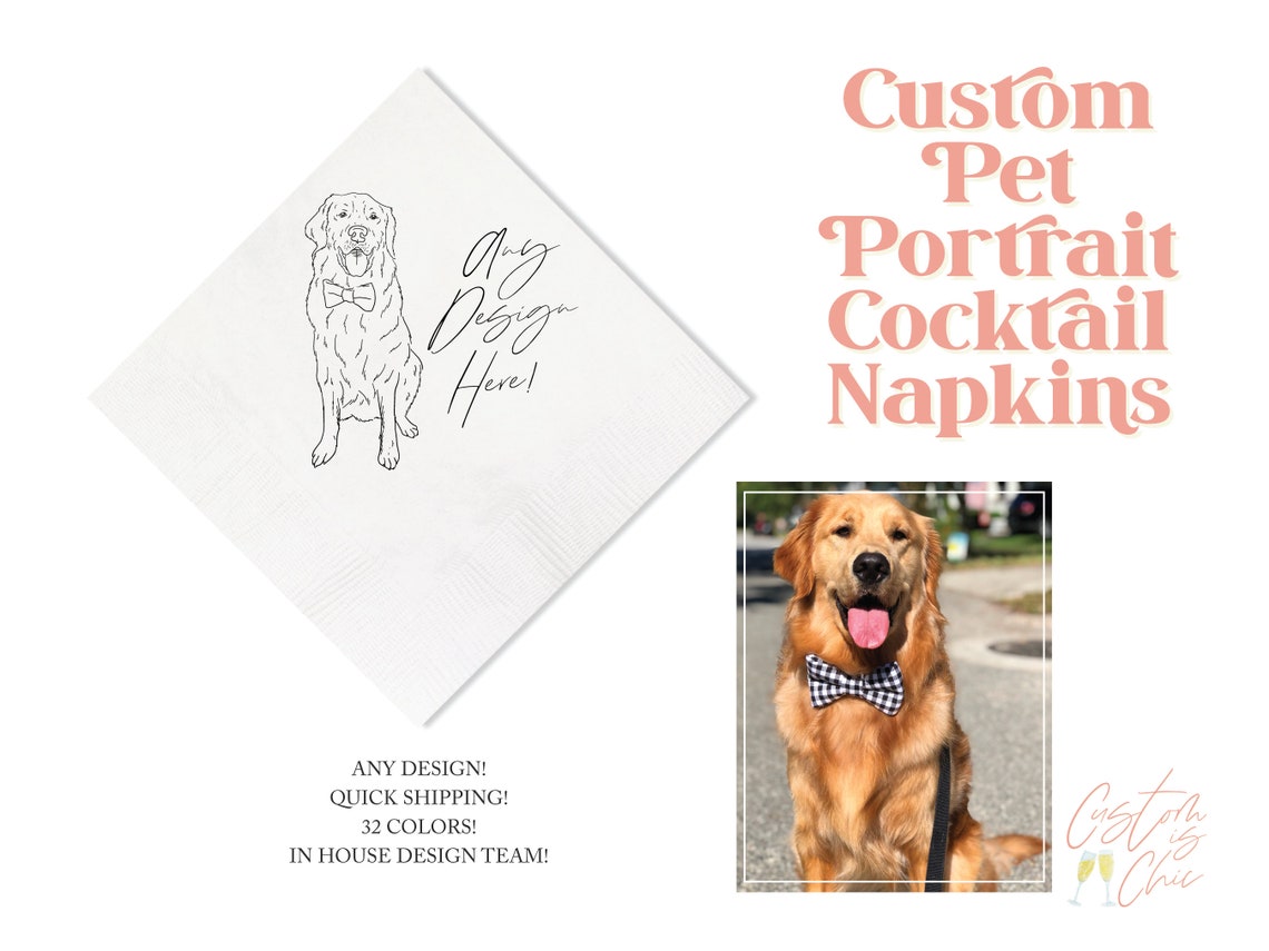 Custom Pet Portrait Cocktail Napkins Personalized Dog Drawing Etsy