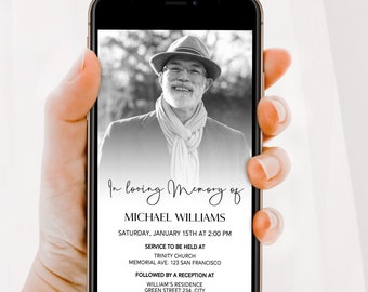 Funeral Electronic Invitation with Photo, In Loving Memory Evite, Editable Text Message Invitation