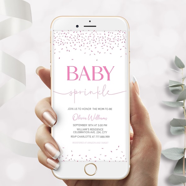 Baby Girl Sprinkle Phone Invitation, E Invite Pink Sprinkle Template, Editable Text Message Invite