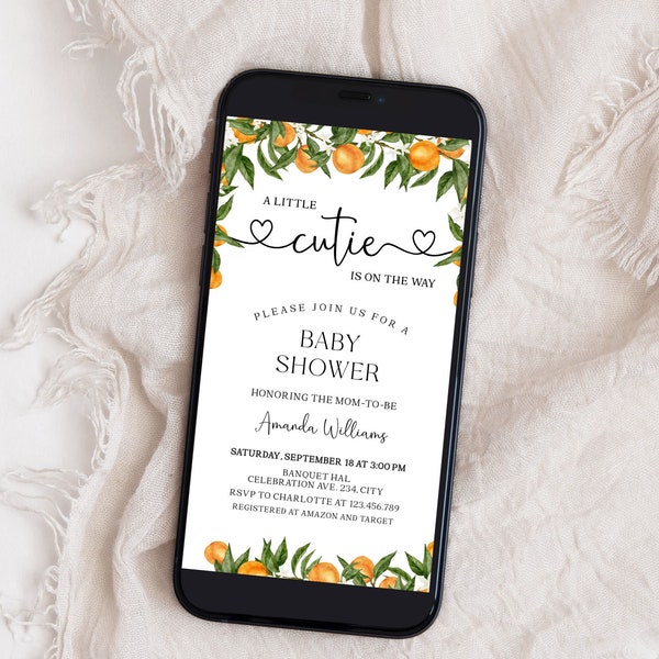 Little Cutie Baby Shower Phone Invitation Editable, Clementine Baby Shower Electronic Invitation, Text Message Baby Shower Invite | LCB