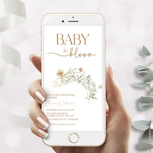 Baby in Bloom Evite Template, Boho Wildflowers Baby Shower Phone Invite, Editable Text Message Invitation