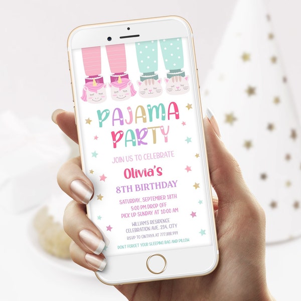 Pajama Party Girl Birthday E Invite, Slumber Party Evite Template, Digital Text Birthday Invite