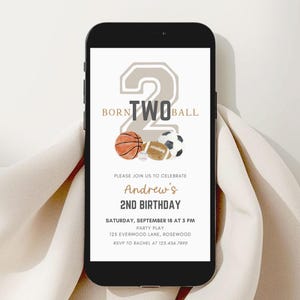 Born Two Ball Birthday Digital Invitation, Sports 2nd Birthday Evite, All Star Party Template