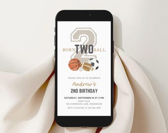 Born Two Ball Birthday Digital Invitation, Sports 2nd Birthday Evite, All Star Party Template