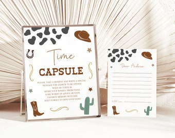 1st Rodeo Birthday Time Capsule Editable, Cowboy First Birthday Cards and Sign Template, Country Birthday Printable