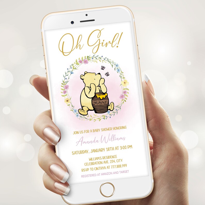 Classic Winnie the Pooh Girl Baby Shower Electronic Invitation Etsy