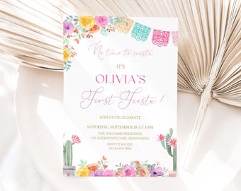 First Fiesta Birthday Invitation Girl, Mexican 1st Birthday Invite, Editable Template