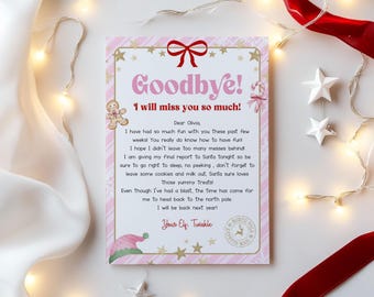 Girl Elf Pink Goodbye Letter Editable, Elf Departure Printable, Canva Template
