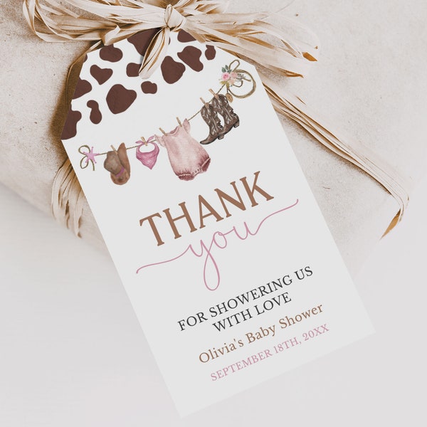 Cowgirl Baby Shower Thank You Tags Editable Pink Western Theme Favor Tags Printable | WSG