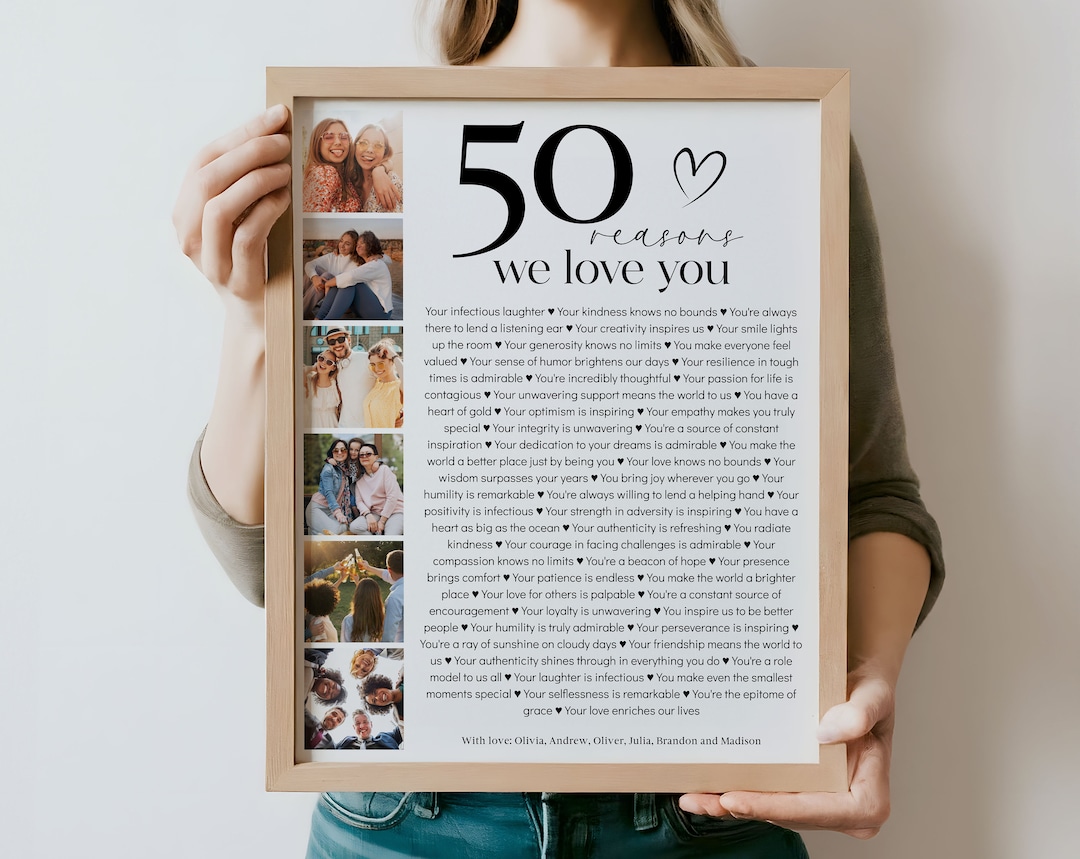 50 reasons we love you poster with pictures template printable 50th