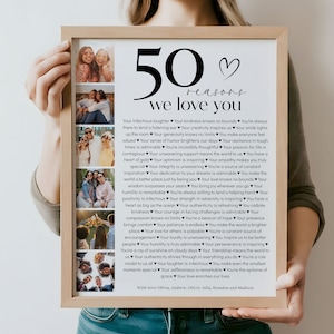 Póster de 50 razones por las que te amamos con plantilla de imágenes, regalo de cumpleaños número 50 imprimible para él o ella, decoración de cumpleaños número 50 personalizada y editable