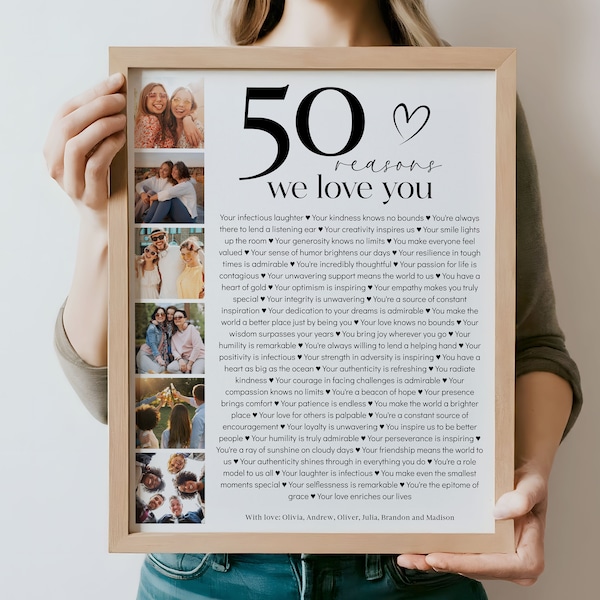 50 Reasons We Love You Poster With Pictures Template, Printable 50th Birthday Gift for Him or Her Editable, Personalized 50th Birthday Decor