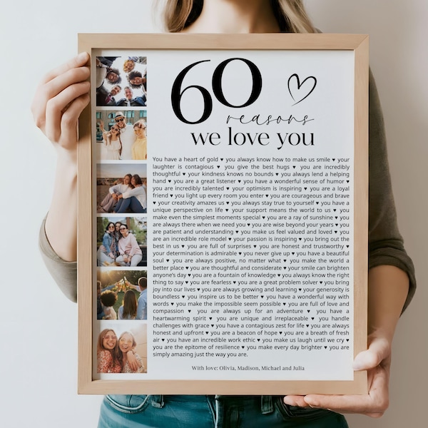 60 Reasons We Love You Poster With Pictures Template, Printable 60th Birthday Gift for Him or Her Editable, Personalized 60th Birthday Decor