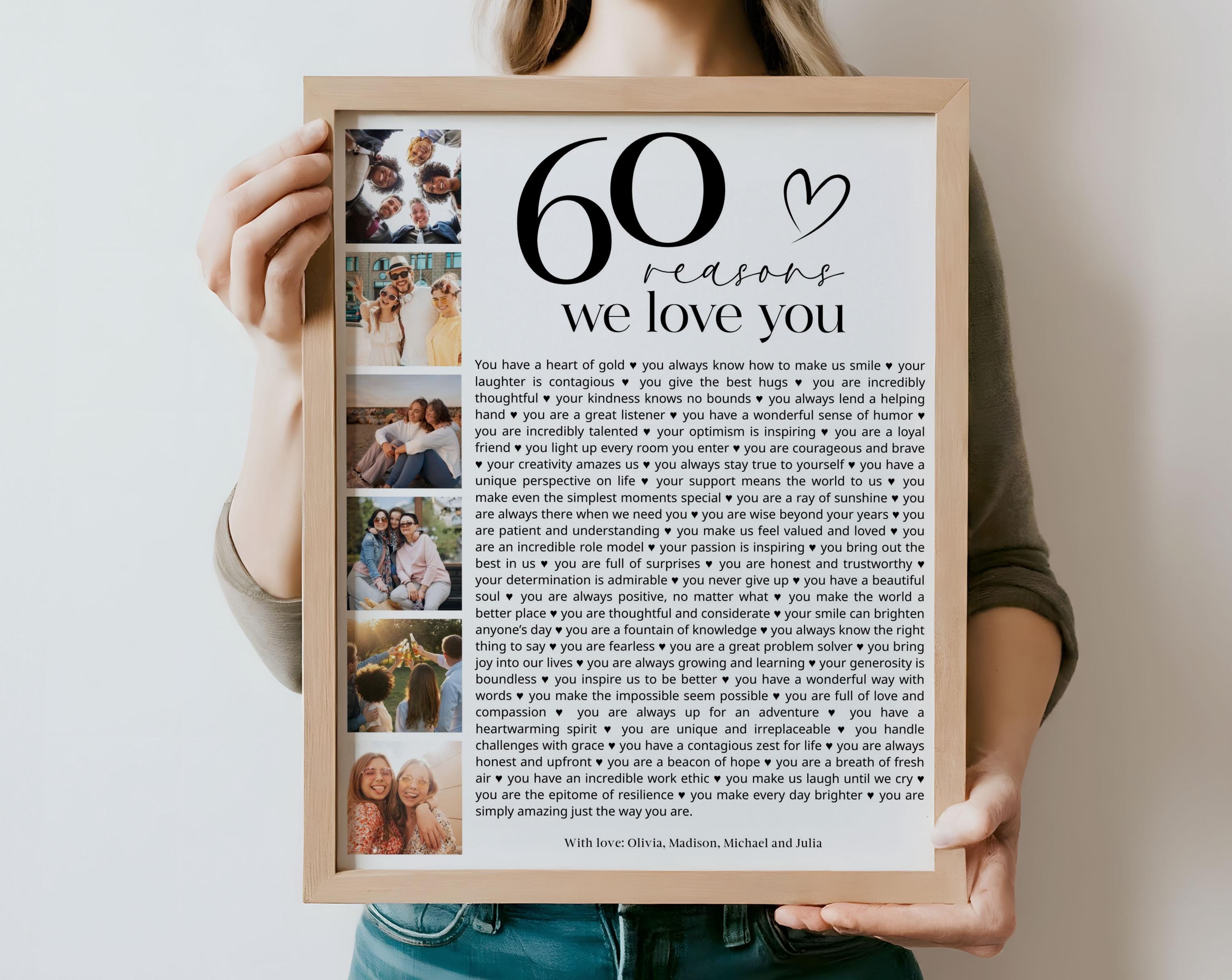 60 Reasons We Love You Poster With Pictures Template, Printable 60th Birthday Gift for Him or Her Editable, Personalized 60th Birthday Decor