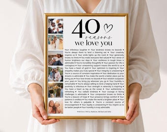 40 Reasons We Love You Poster Template, Photo Collage Gift Printable, Canva Editable