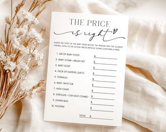 The Price is Right Baby Shower Game Editable, Modern Neutral Canva Template