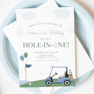 Hole In One First Birthday Invitation Editable Golf 1st Birthday Boy Invite Template | GFB