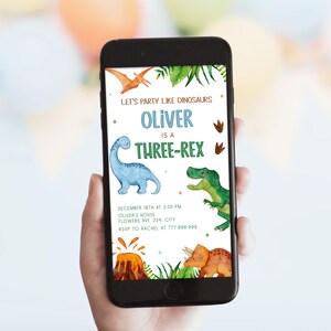3-Rex Geburtstagseinladung, Dinosaurier Junge 3.Geburtstags-Einladung Vorlage, Jurassic Party Telefon einladen