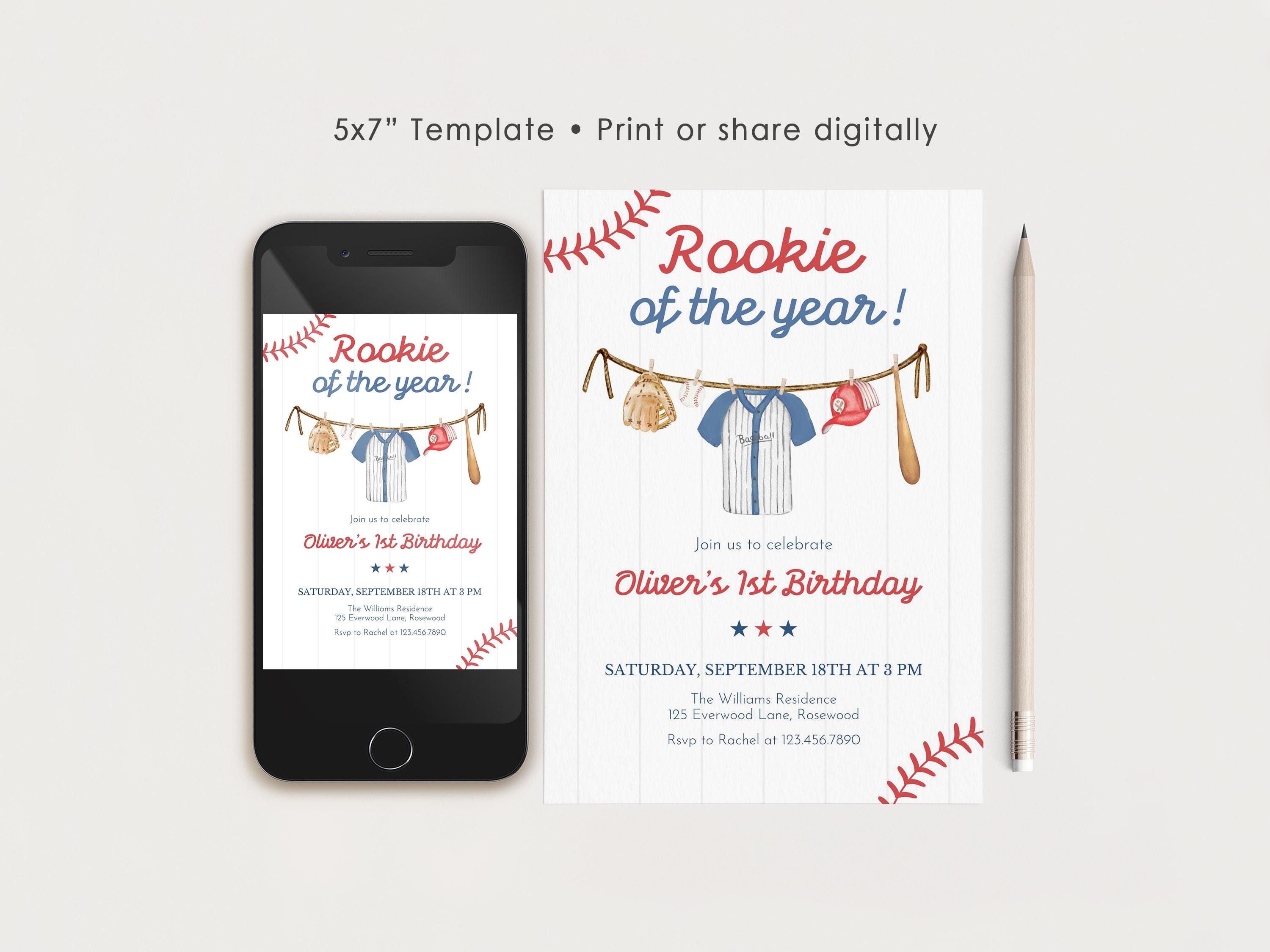 Rookie of the Year Birthday Invitation Editable Baseball 1st Birthday ...