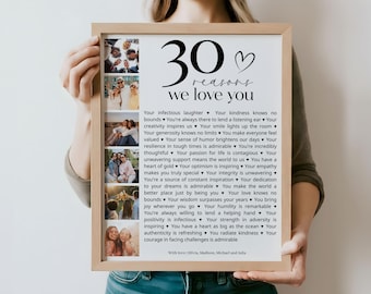 30 Reasons We Love You Poster With Pictures Template, Printable 30th Birthday Gift for Him or Her Editable, Personalized 30th Birthday Decor