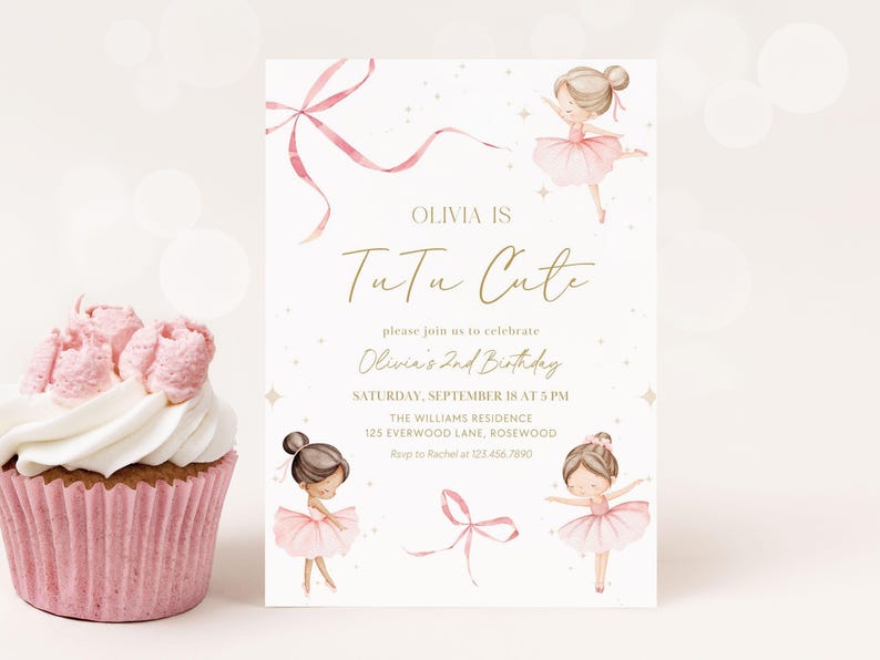Tutu Cute Birthday Invitation, 2nd Birthday Ballerina Party, Digital Canva Template