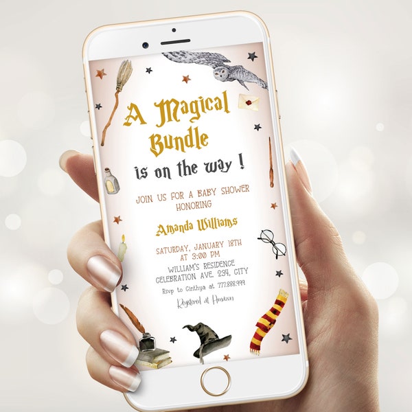 Wizard Baby Shower Electronic Invitation Template, Magic School Baby Shower Evite, Text Message Baby Shower Editable Invite