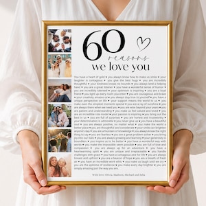 60 Reasons We Love You Poster, Photo Collage, 60th Birthday Gift for Him or Her, Canva Template