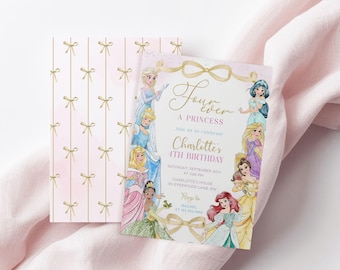 Princess 4th Birthday Invitation Editable, Four Ever a Princess Invite, Elsa, Rapunzel, Printable or Digital