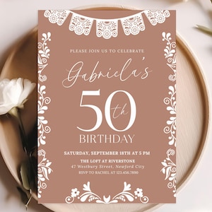 Mexican Talavera Birthday Invitation for Woman, Papel Picado Birthday Invite, Terracotta Cielito Lindo Digital Canva Template