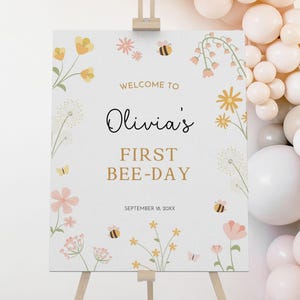 Bee Day First Birthday Welcome Sign, Editable in Canva, Honey Bee Party Decor, 1st Birthday Sign Printable